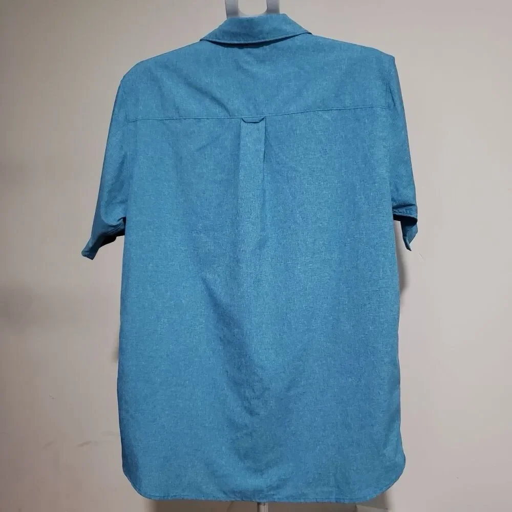 The North Face Mens Large Blue Short Sleeve Button Down Hiking Shirt Outdoor
